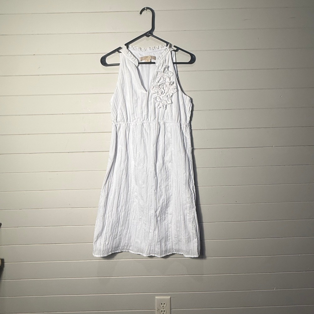 Jonathan Martin Floral Embroidered Sleeveless White Dress 8 Crinkle Cotton Blend